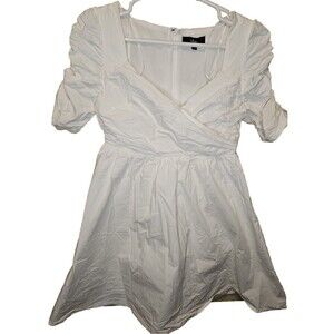 Lulus Mini Dress Womens Medium White Ready for My Love White Ruched Short Sleeve